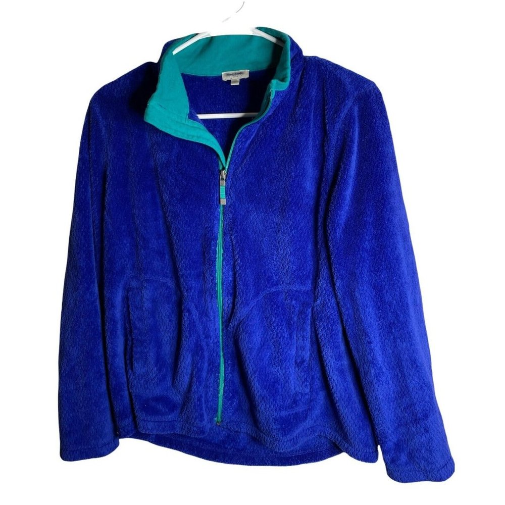 Talbots Royal Blue Fleece Jacket Women's Petite S Full Zip Two Slash Pockets